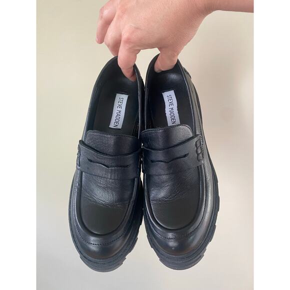 Steve Madden Beth Chunky Heel Platform Leather Loafers- Size 7 (6)Black Women's - Picture 2 of 7